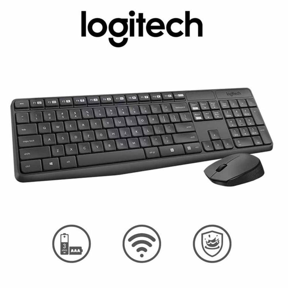 Teclado Logitech Mouse Mk235 Wireless Usb Black
