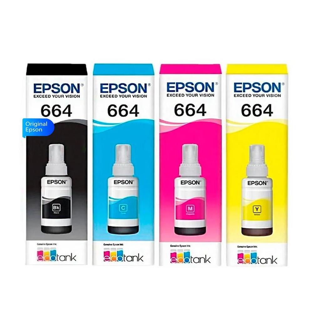 Kit de Tinta Epson T664 De 4 Colores T664 Negro Cyan Magenta Amarillo