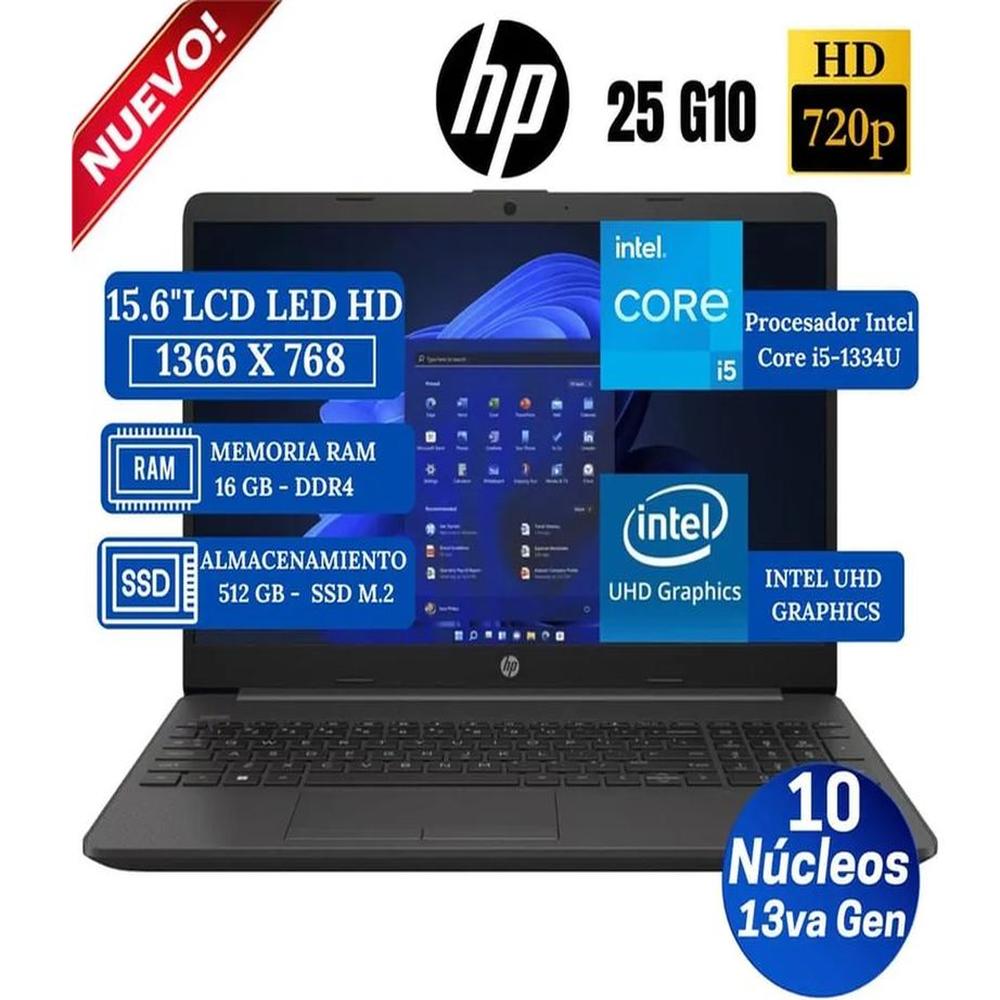 Laptop HP 250 G10 Core i5-1334U 4.60GHz 16GB RAM 512GB M.2 LCD LED HD SVA 15.6"" WINDOWS 11