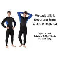 Wetsuit L Neopreno 3mm Negro Azul Cierre Espalda