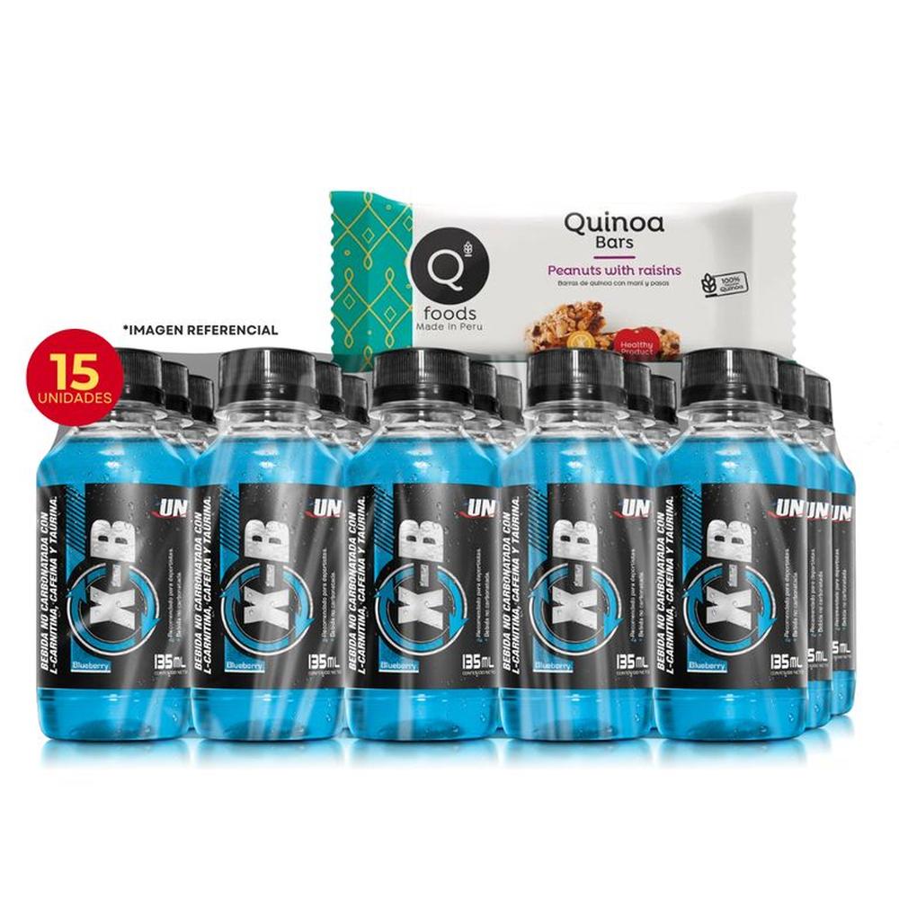 XB PAQUETE QUEMADORES 15 BOTELLAS 135ML L- CARNITINA  BLUEBERRY + QUINUA BAR