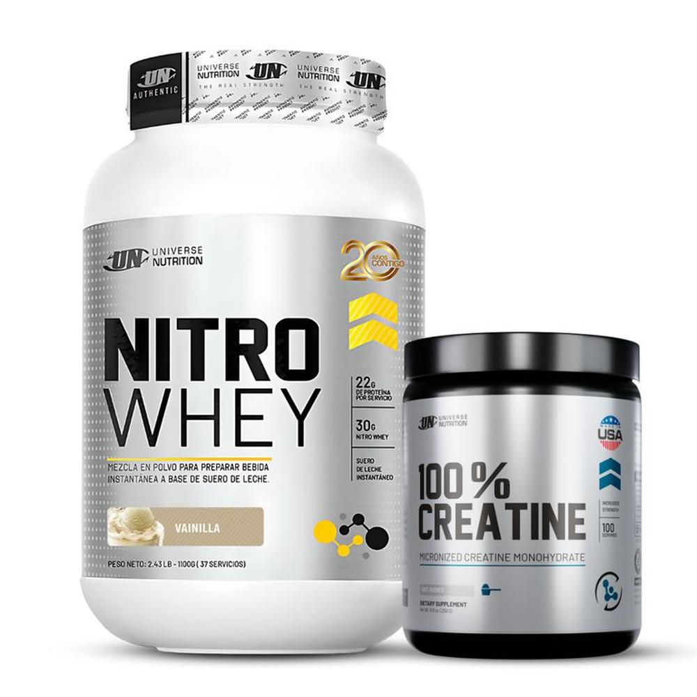 Proteina Nitro Whey 1.1 kg Sabor Vainilla + Creatina UN 250g