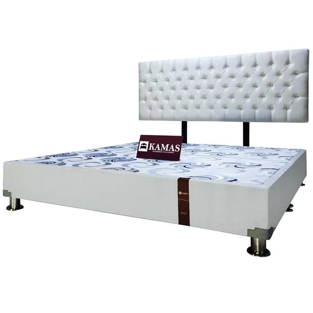 CAMA TARIMA KAMAS KING + CABECERA AÉREA CAPITONEADO - BLANCO
