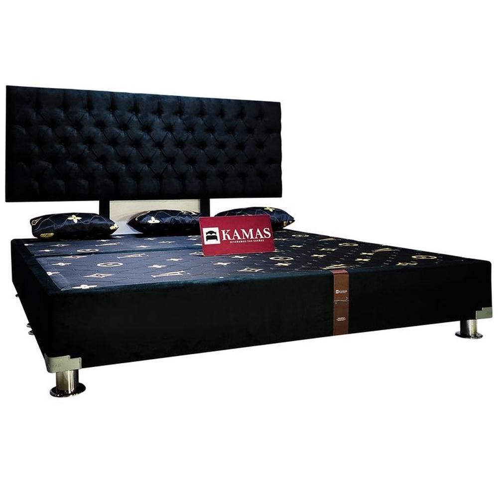 CAMA TARIMA KAMAS KING + CABECERA AÉREA CAPITONEADO - NEGRO