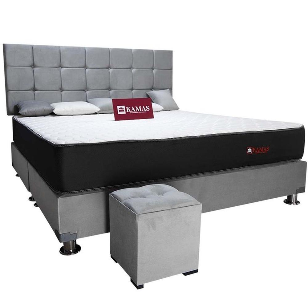 DORMITORIO KAMAS KING SARKI + CABECERA AÉREA CUADROS 2 - GRIS