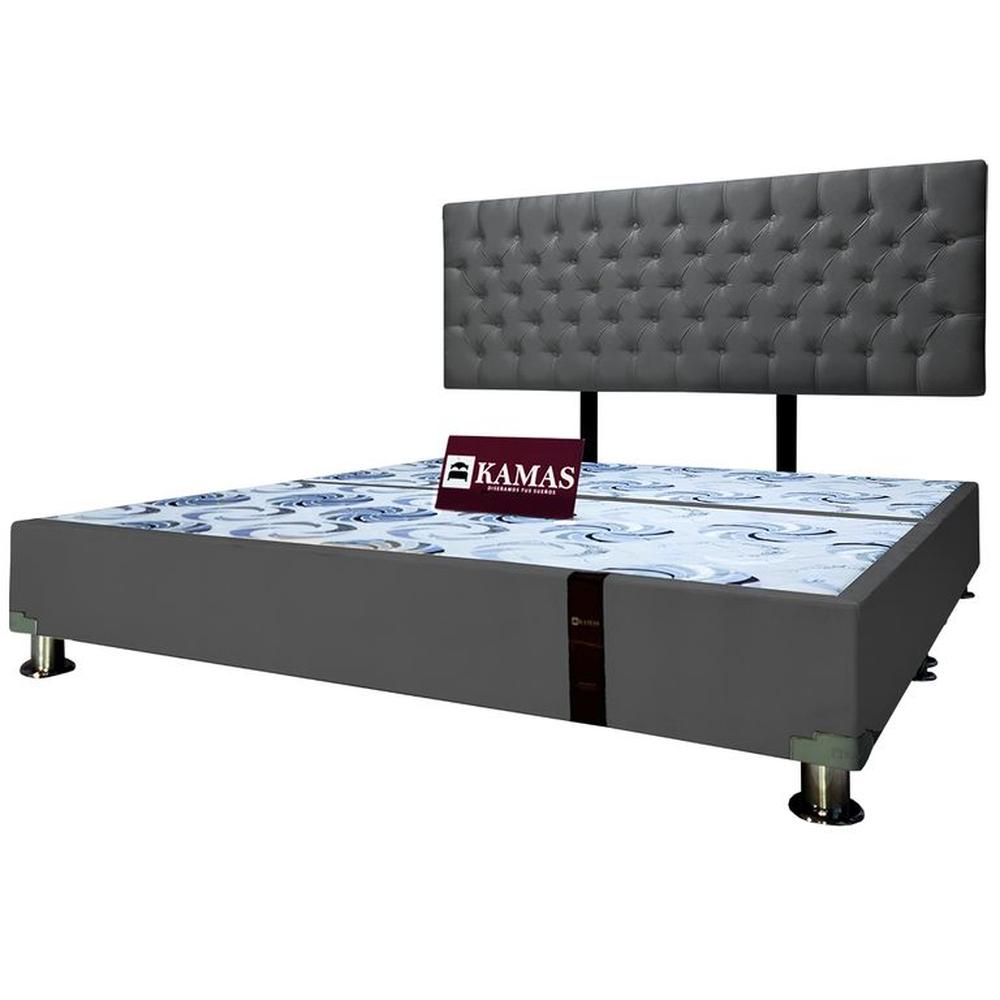 CAMA TARIMA KAMAS KING + CABECERA AÉREA CAPITONEADO - PLOMO