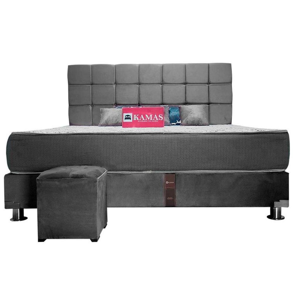 DORMITORIO KAMAS KING SARKI + CABECERA AÉREA CUADROS 2 - GRIS RATÓN