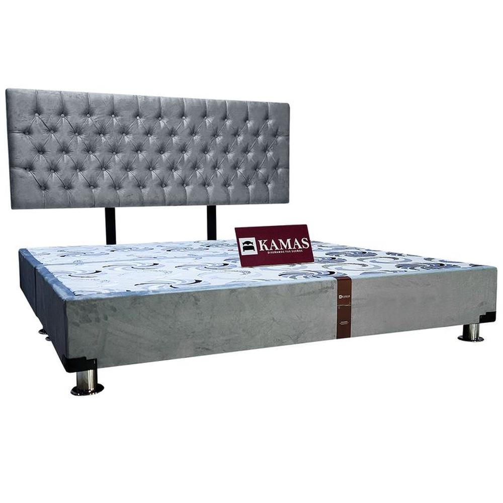 CAMA TARIMA KAMAS KING + CABECERA AÉREA CAPITONEADO - GRIS