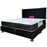 DORMITORIO KAMAS KING SARKI + CABECERA AÉREA RECTANGULAR - CUERO NEGRO