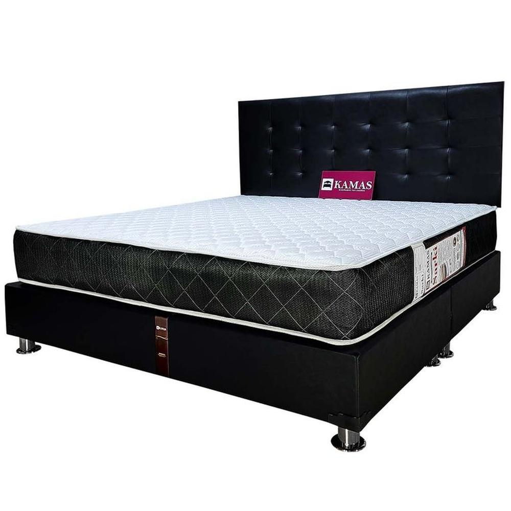 DORMITORIO KAMAS KING SARKI + CABECERA AÉREA RECTANGULAR - CUERO NEGRO