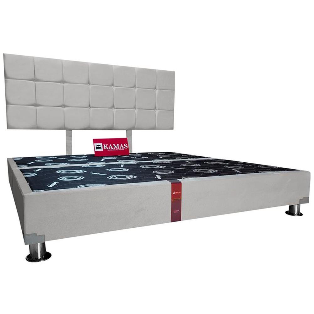 CAMA TARIMA KAMAS KING + CABECERA AÉREA CUADROS 2 - GRIS PLATA