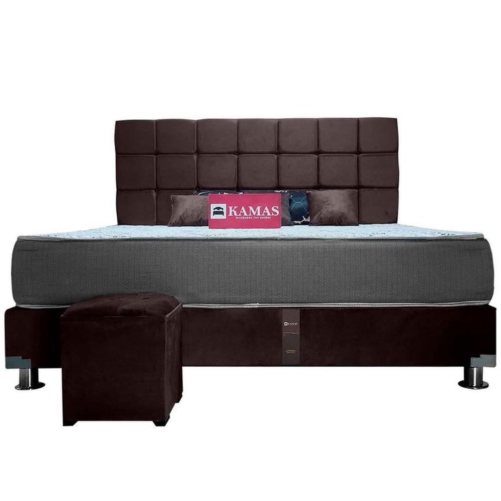 DORMITORIO KAMAS KING SARKI + CABECERA AÉREA CUADROS 2 - CHOCOLATE