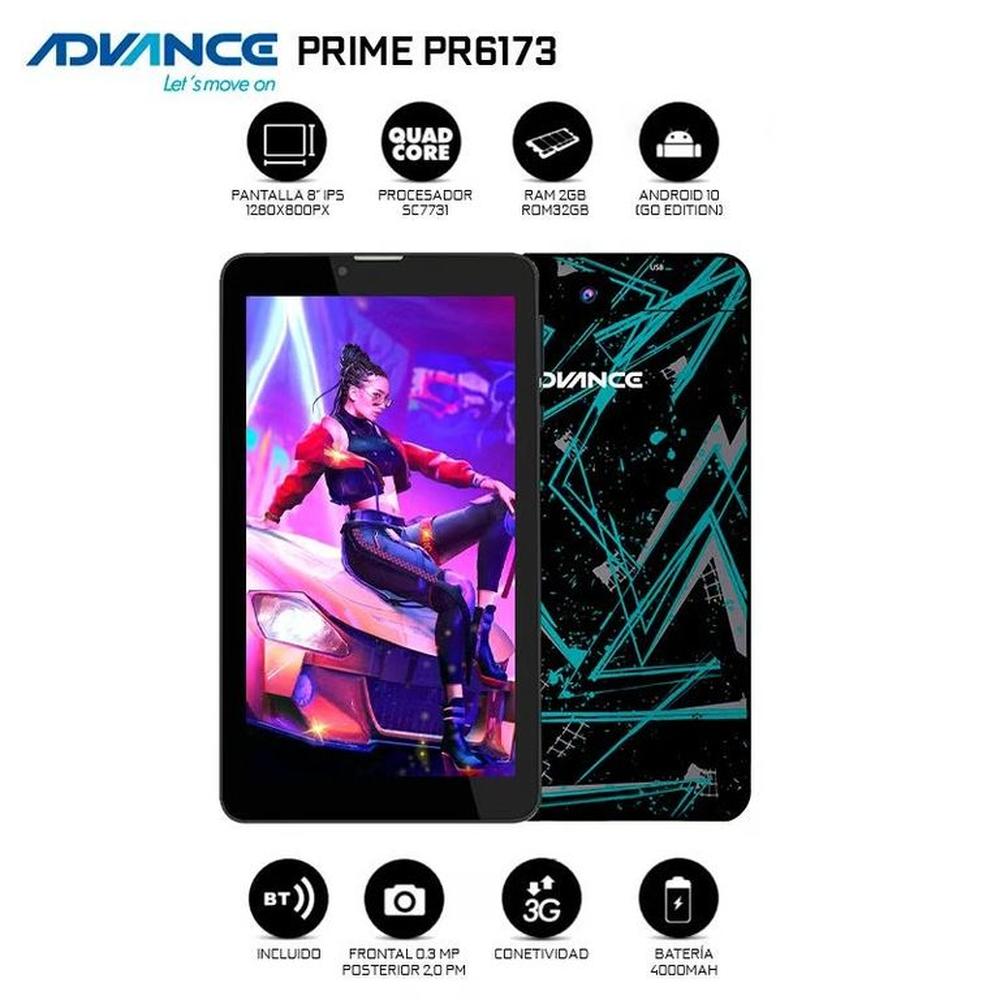 Tablet Advance Prime EDU, 8"" 1280x800, Android 10 Go , 3G , SIM Card , 32GB, RAM 2GB. – Producto Reacondicionado A