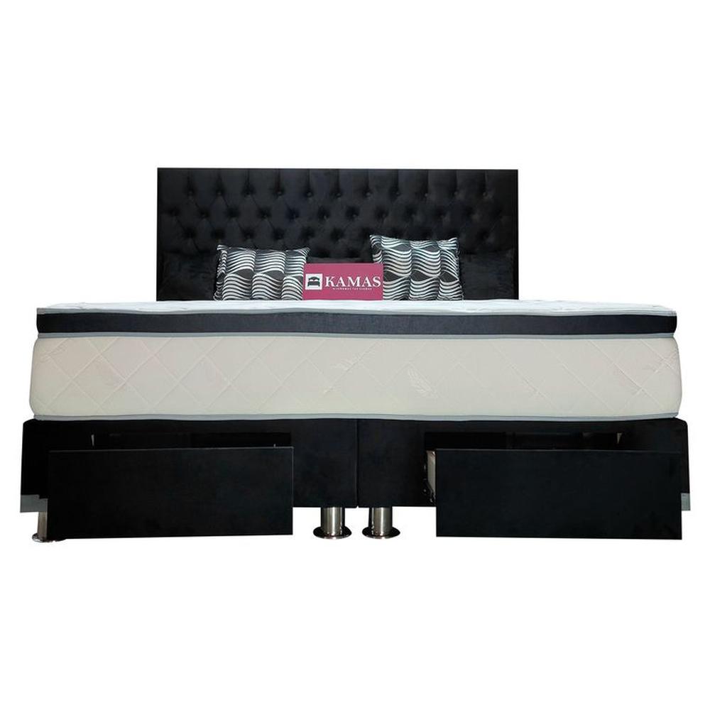 DORMITORIO KAMAS KING DER PRINZ CON CAJONES + CABECERA CAPITONEADA - NEGRO