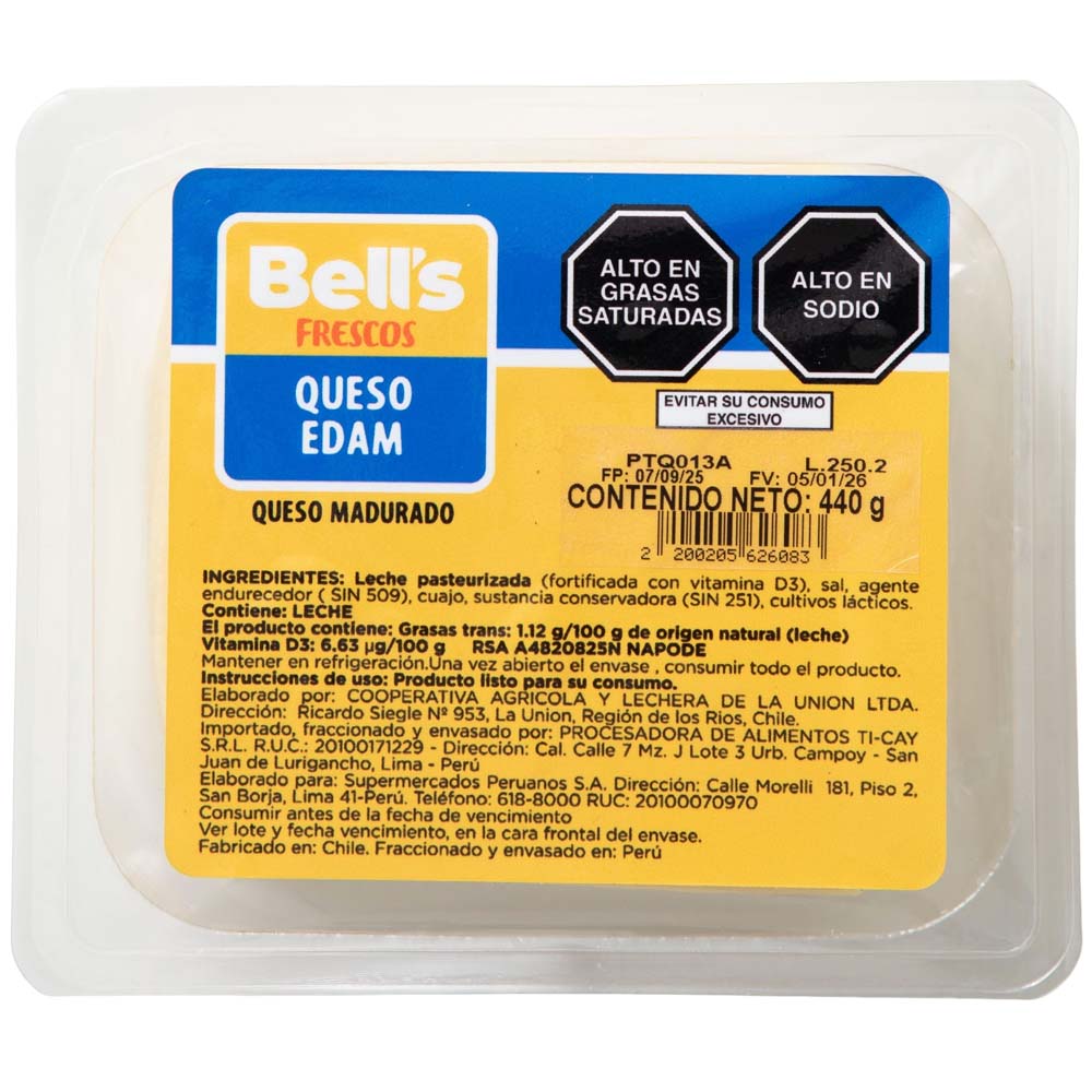 Queso Edam en Tajadas BELL'S FRESCOS Paquete 440g