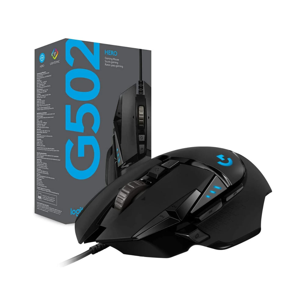 Mouse Gaming Logitech G502 HERO 25K, RGB LIGHTSYNC, alta precisión, diseño ergonómico, profundo aga