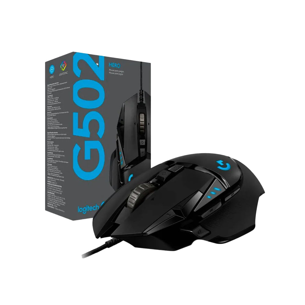 Mouse Gaming Logitech G502 HERO 16000 DPI RGB Negro - Alta Precisión y Personalización LED