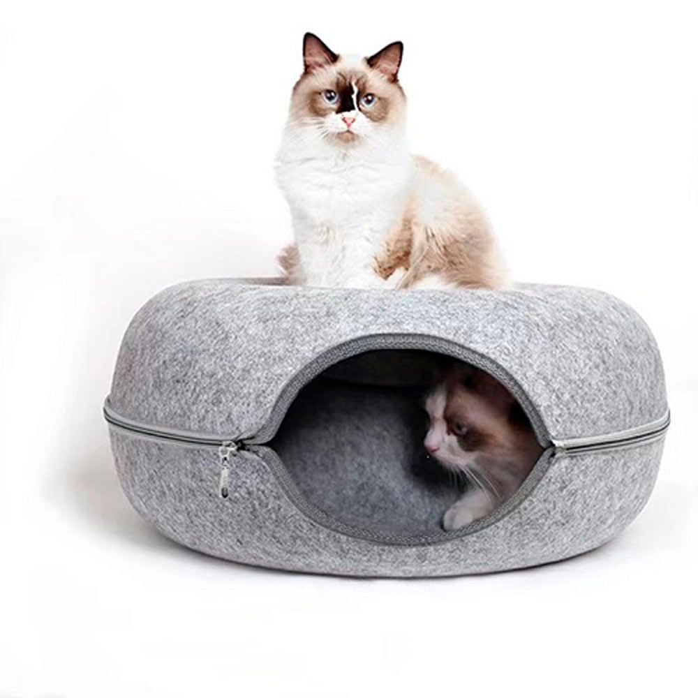 Cama Tunel De Fieltro Para Gato Gris Claro
