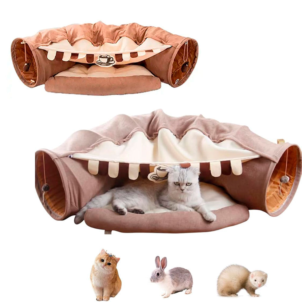 Túnel Cama Y Juego Multifuncional Para Gatos Marrón
