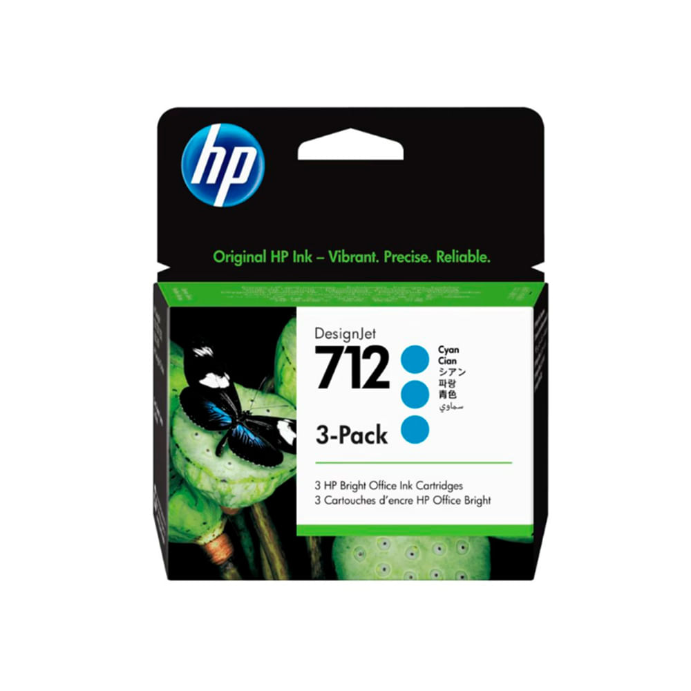 Tinta HP 712A en Cyan - Pack de 3 Cartuchos de 29ml para Impresoras de Alto Rendimiento