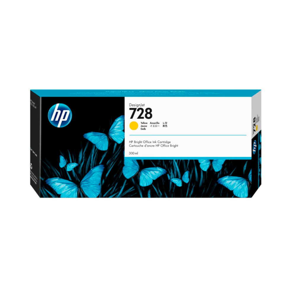 Tinta HP 728A Amarilla de 300ml – Alta calidad de impresión para tu impresora HP, ideal para docume