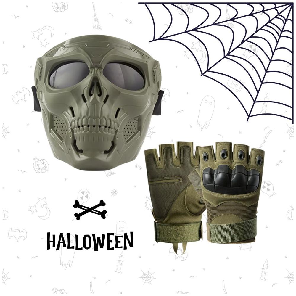 HALLOWEEN GUANTES TÁCTICOS MAS MASCARA CALAVERA MOTOCICLISTA