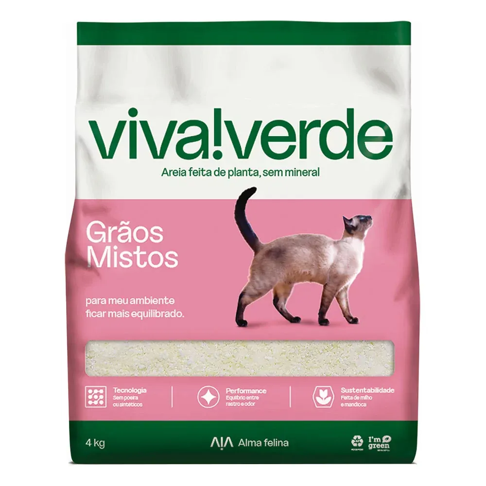 Arena Higiénica para Gatos de Granos Mixtos Viva Verde 4Kg