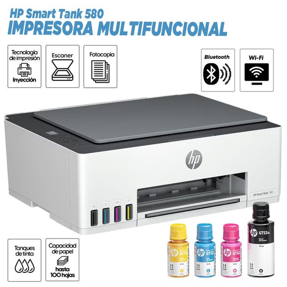 Impresora Hp Smart Tank 580 Multifuncional Con Wifi Bluetooth