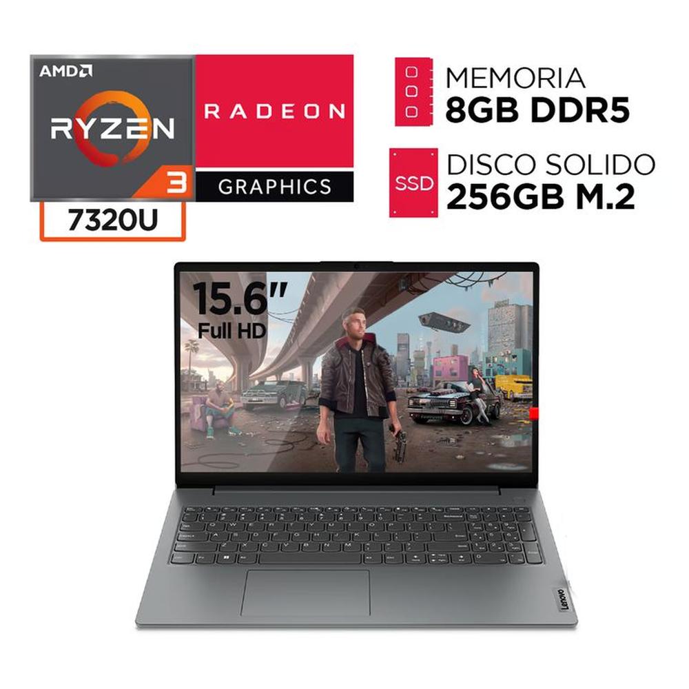 Laptop LENOVO Amd Ryzen 3 7320U RAM 8GB DDR5 SSD 256GB Pantalla 15.6” FULL HD