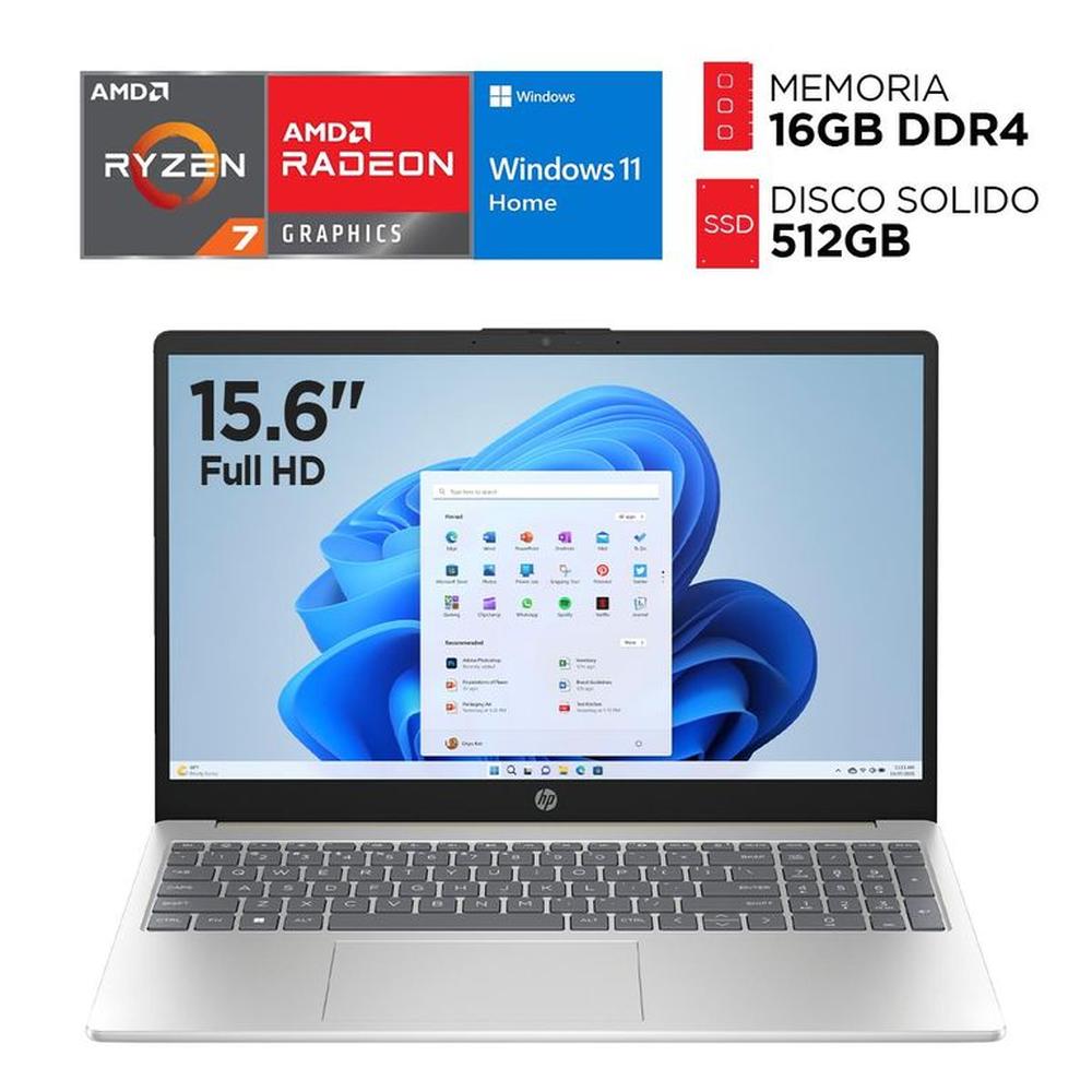 Laptop HP Amd Ryzen 7 7730U RAM 16GB SSD 512GB WINDOWS 11 Pantalla 15.6 FULL HD