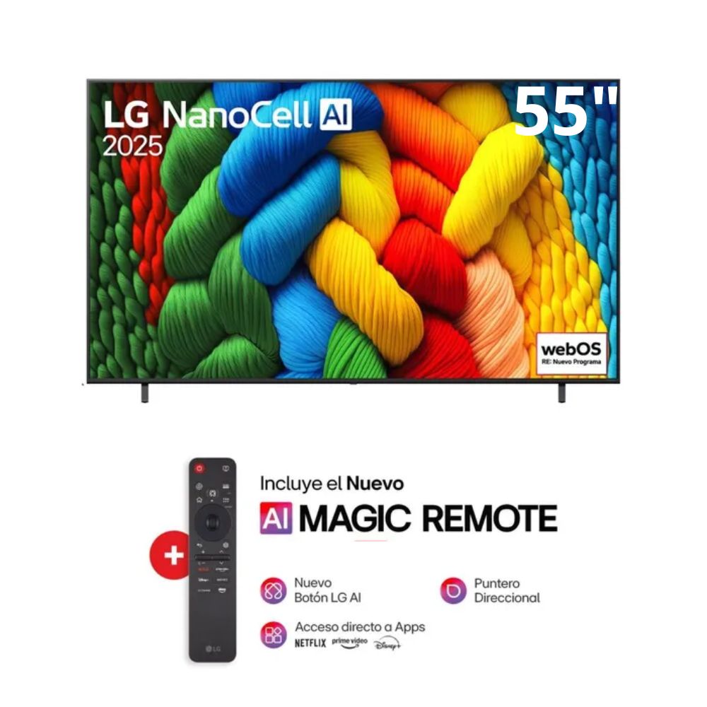 TELEVISOR LG NANOCELL 55"" UHD 4K SMART TV CON THINQ AI 55NANO80ASA(2025)