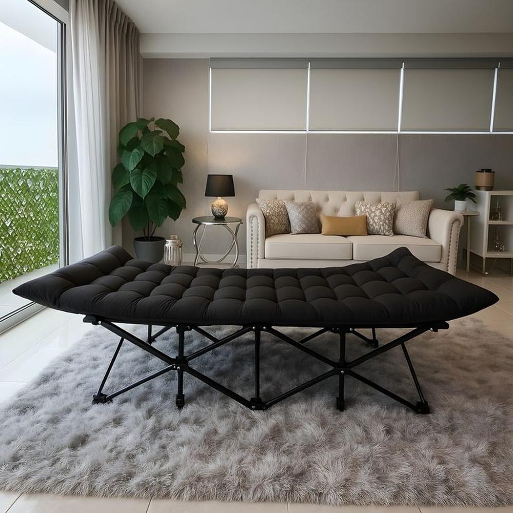 Cama Plegable Portátil con Colchón Negro bolsa Interior y Exterior