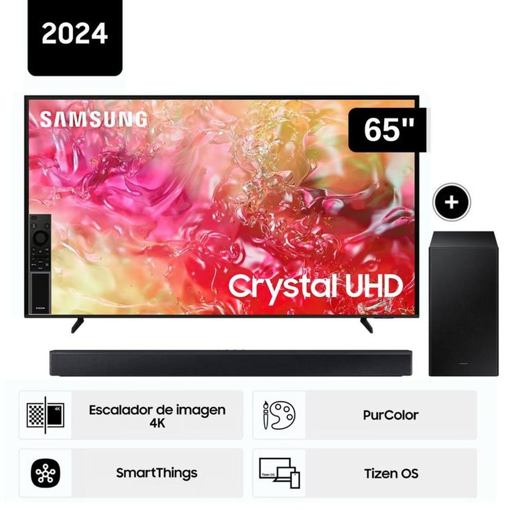 Televisor Samsung LED 65'' Crystal UHD 4K 65DU7000 Tizen OS Smart TV + Soundbar HW-B650F