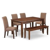 JUEGO DE COMEDOR 4 SILLAS + BANQUETA RACHEL MARRON CLARO