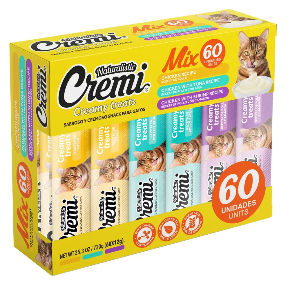 Snack para Gato Cremi Box Mix De Pollo Pack 60 Tubos Variados
