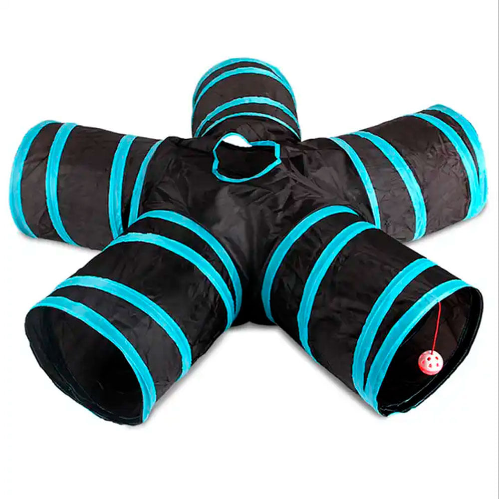 Tunel De 5 Entradas Interactivo Para Gato Negro Con Celeste