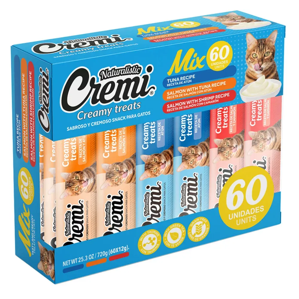 Snack para Gato Cremi Box Mix Del Mar Pack 60 Tubos Variados