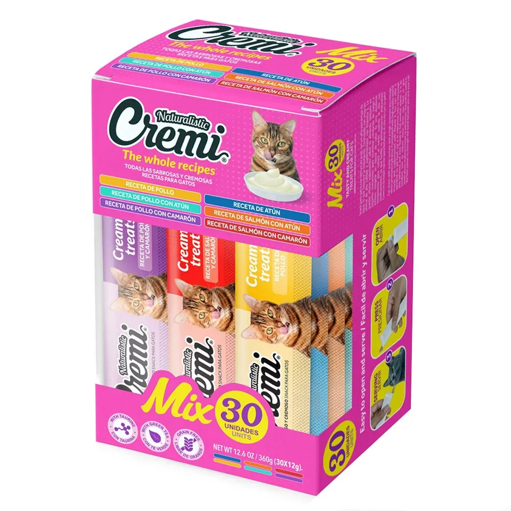 Snack para Gato Cremi Box Mix Surtido Pack 30 Tubos