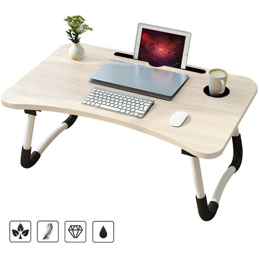Mesa plegable portátil para laptop con ranura y posavasos