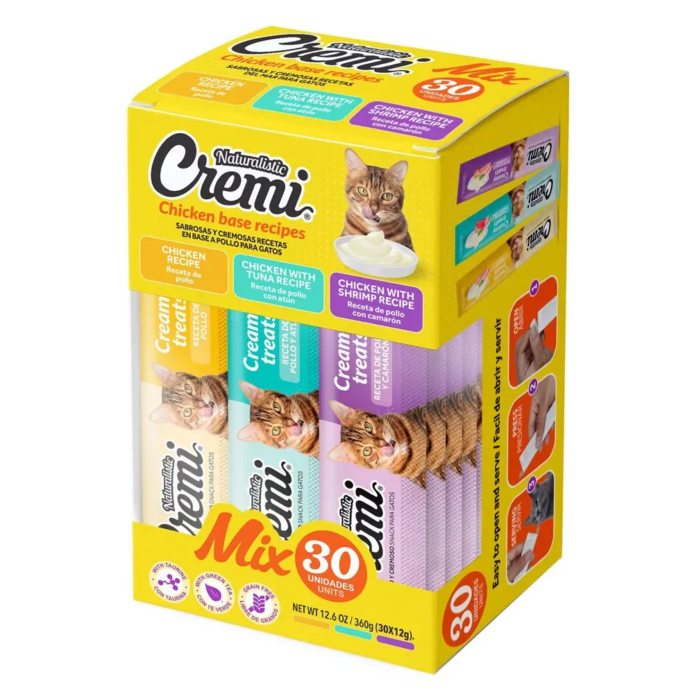 Snack para Gato Cremi Box Mix De Pollo Pack 30 Tubos Variados
