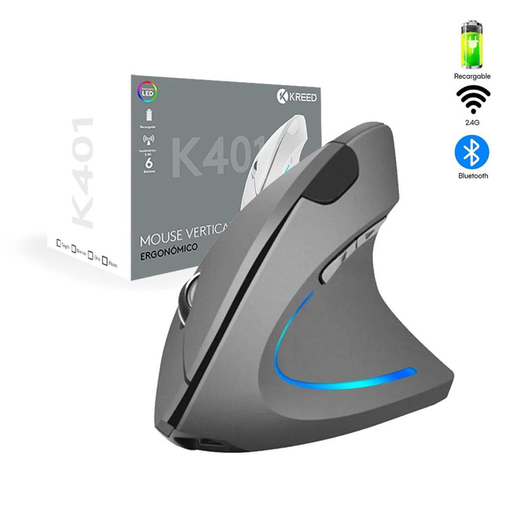 Mouse Ergonómico Inalámbrico Recargable K401 – Gris