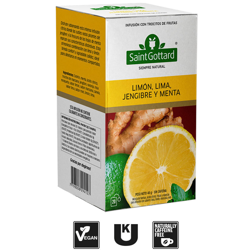 Infusión Limón, Lima, Kion y Menta SAINT GOTTARD Caja 20un