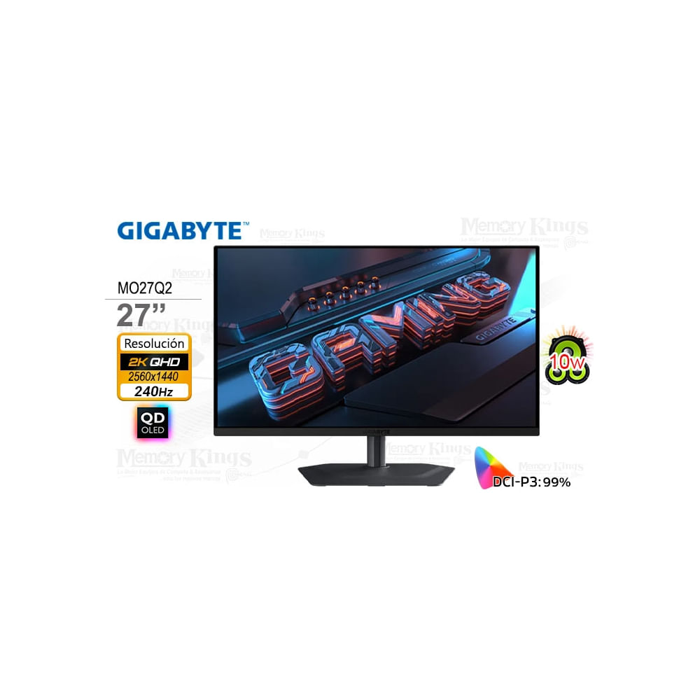 Gigabyte MO27Q2 monitor 27"" QHD QD-OLED 240Hz, 0.03ms, rotación y altavoces integrados