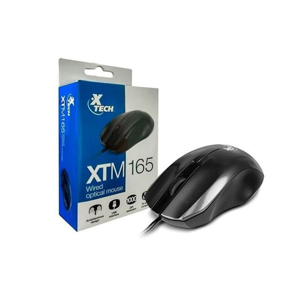 Mouse óptico Xtech USB cableado XTM-165 con 1000 DPI para un control preciso y rápido