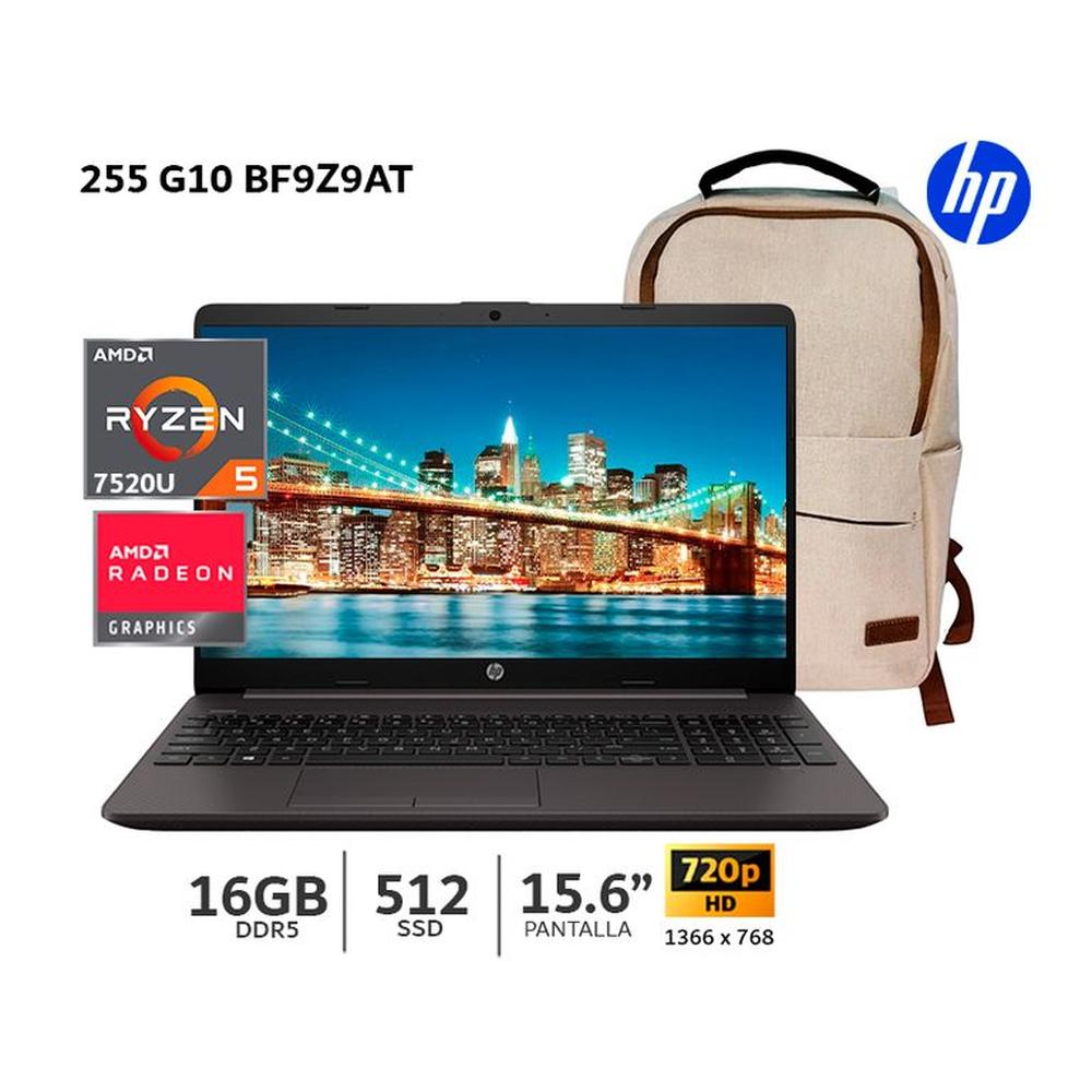 Laptop HP 255 G10 15.6 AMD Ryzen 5 7520U 16Gb Ram 512Gb SSD  BF9Z9AT Mochila y Teros