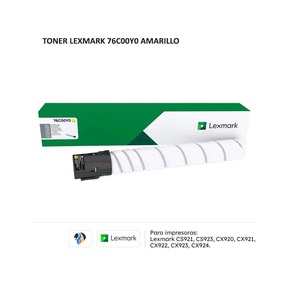 Tóner Lexmark amarillo 76C00Y0 para impresoras CS92X y CX92X - alto rendimiento y calidad.