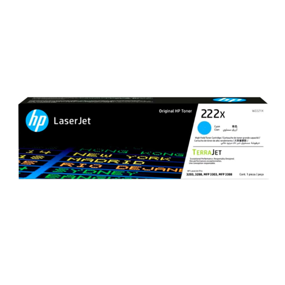 Toner HP W2221X (222X) Cyan para LaserJet M3303 - 2,500 Páginas, Alta Capacidad, Rendimiento Optimi