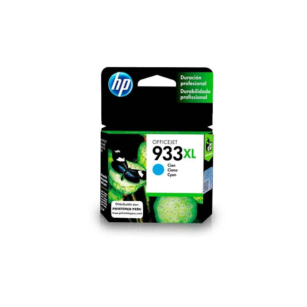 Cartucho de tinta HP 933XL original, 8.5 ml, alto rendimiento en color cián para impresoras HP