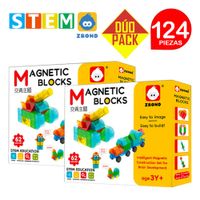 Bloques Magnéticos 3D Didácticos STEM ZBOND Caja 62 Piezas Dúo Pack 124 Piezas