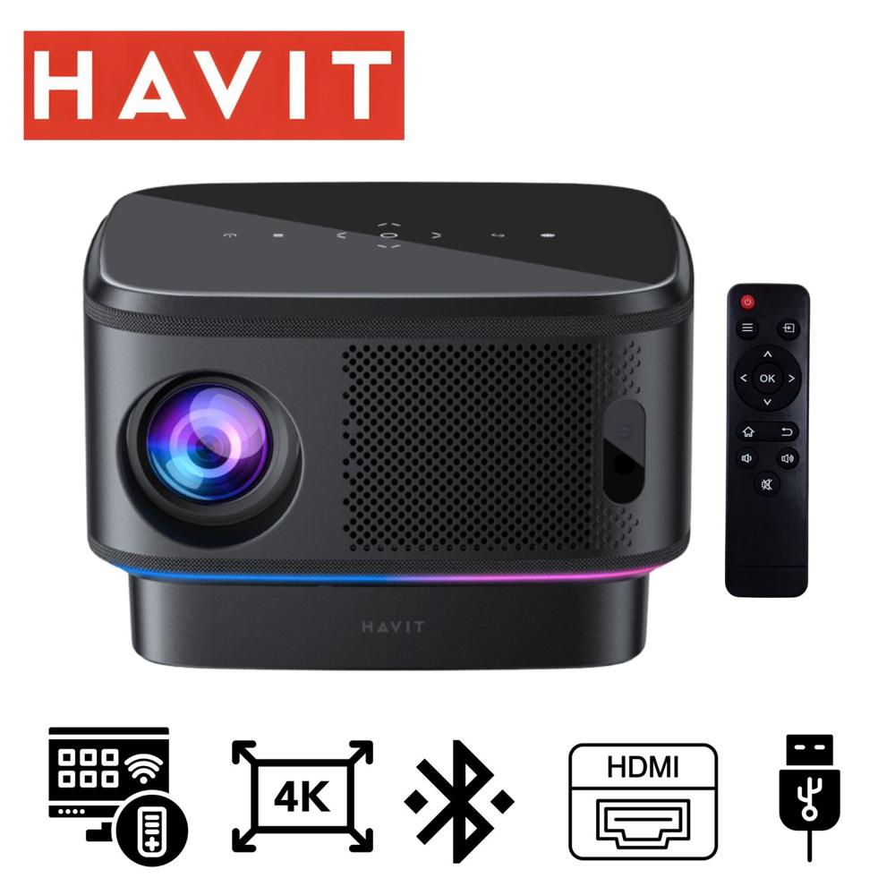 Proyector Havit PJ300 PRO 4k, 550 Ansi Lumens  Android TV 9.0,  Negro